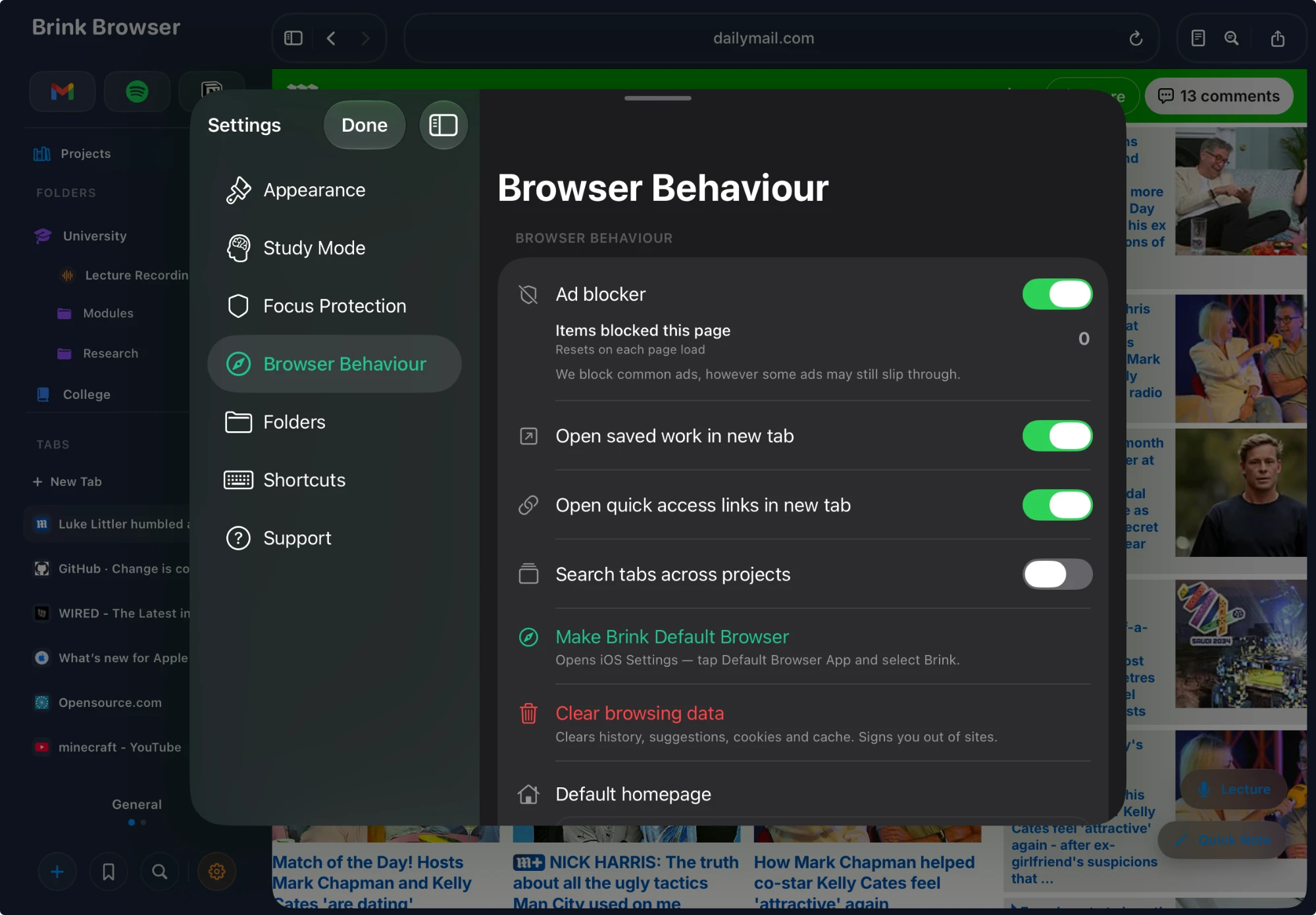Ad blocking in Brink Browser