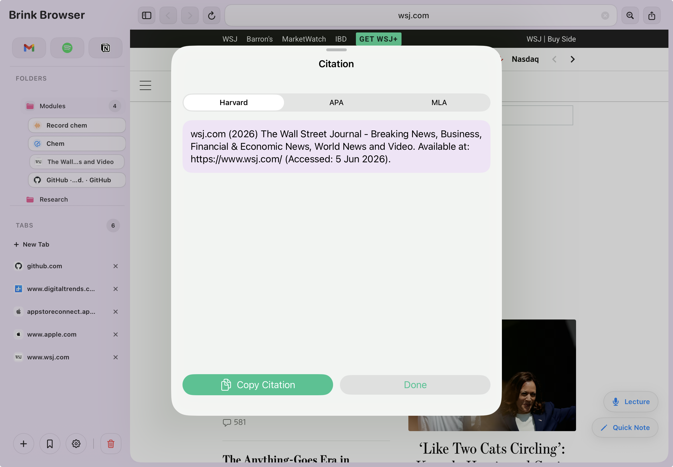 Brink Browser research tools